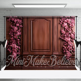 Aperturee - Reddish Brown Wooden Wall Pink Flowers Backdrop